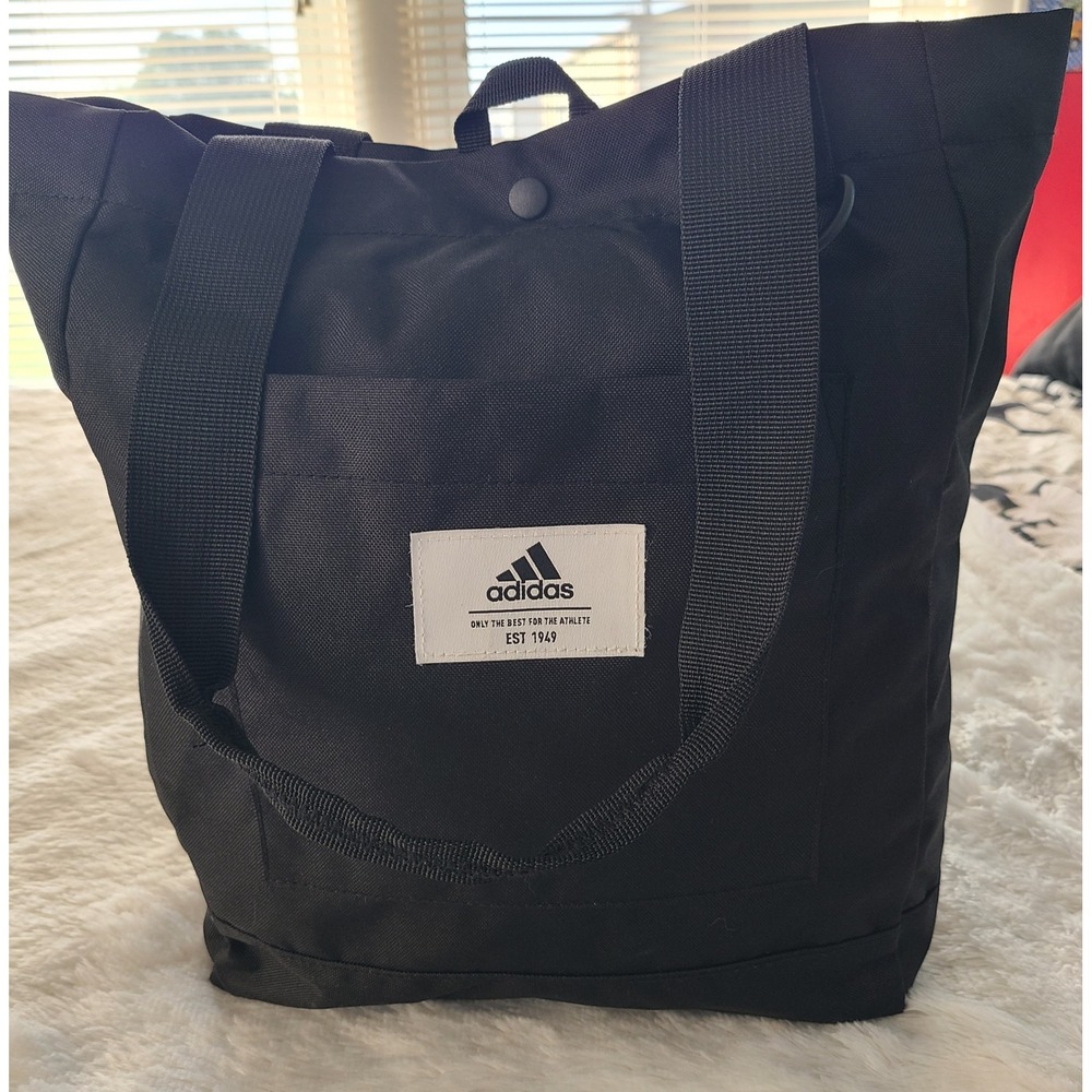 Adidas Black Recycled Polyester Everyday Tote Bag Front Pocket 980938-A